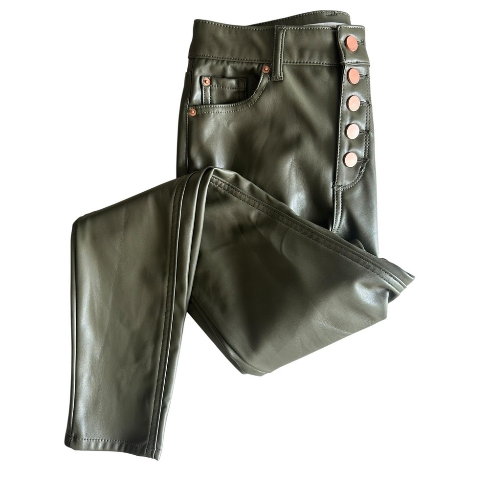 Tinseltown Faux‎ Leather Pants Size 1/25 Olive Green Button Fly Vintage Skinny